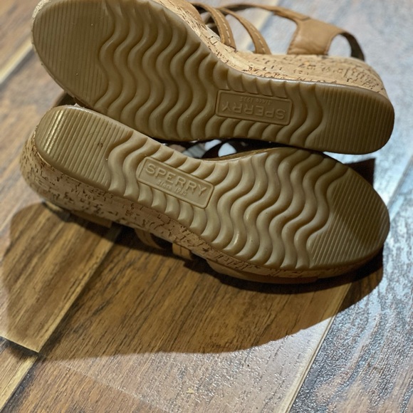Sperry Brown Tan Cork Wedge 7.5 Sandals Heels Leather - Picture 3 of 3